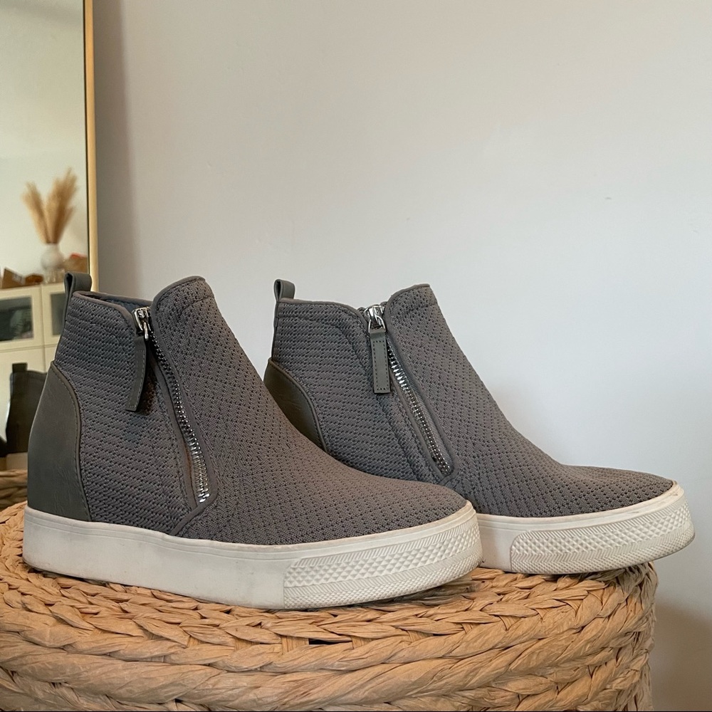 Steve Madden platform knitted sneaker wedge in grey
